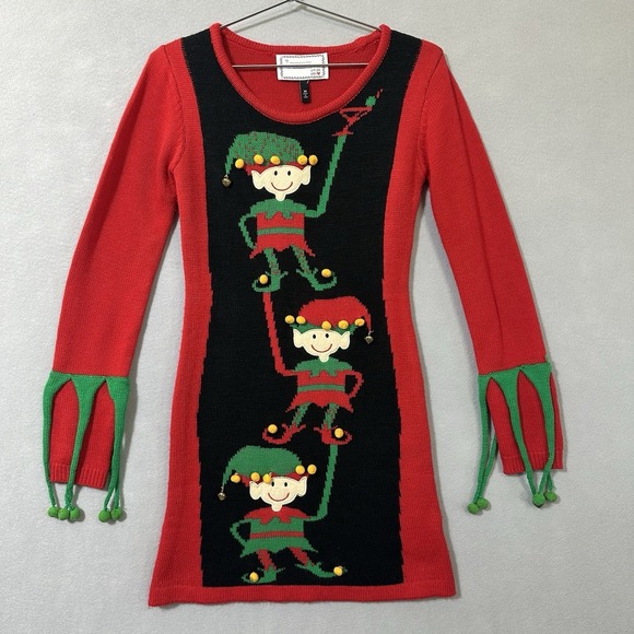 Derek Heart Dresses & Skirts - Christmas Elf Sweater Dress Red Holiday Ugly Sweater Party Dress Women's Medium